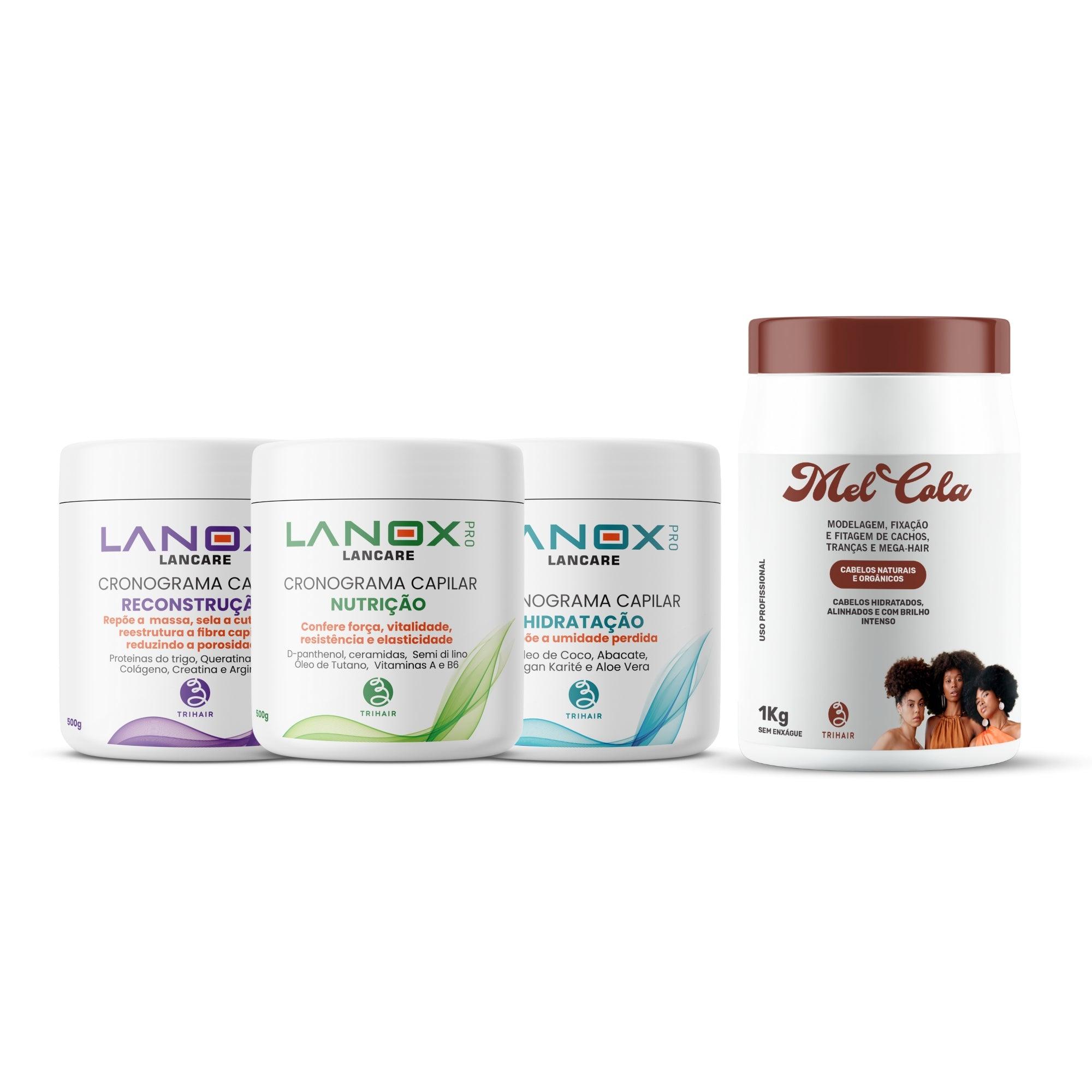Linha Completa Cronograma Capilar Lancare Lanox + Mel Cola Trihair - 1kg - Trihair Cosméticos
